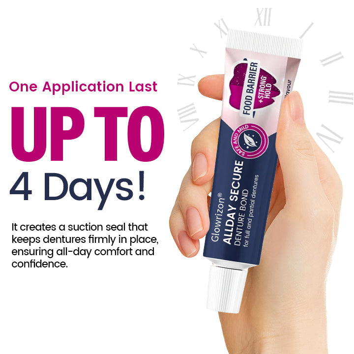 Glowrizon® AllDay Secure Denture Bond — Fit Seal, Secure Hold Up to 4 Days