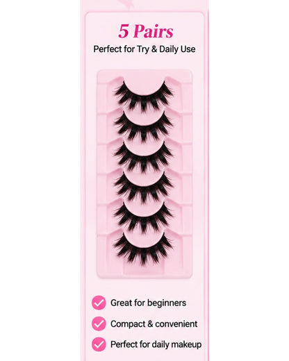 Manga Style Cat Eye False Eyelashes – 5 Pairs Spiky Anime Lashes for a Dramatic Doll Eye Look