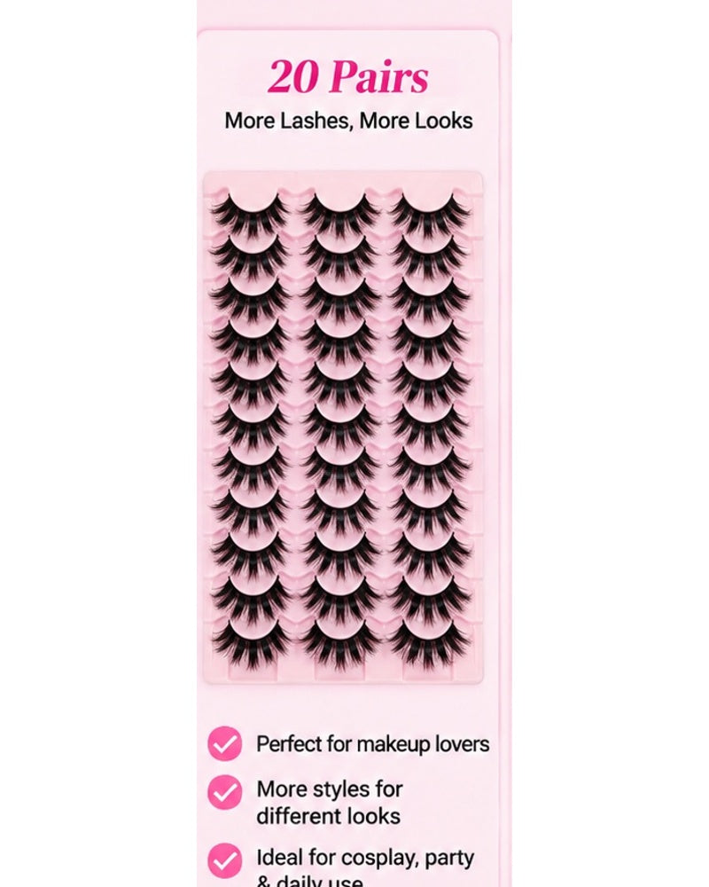 Manga Style Cat Eye False Eyelashes – 5 Pairs Spiky Anime Lashes for a Dramatic Doll Eye Look