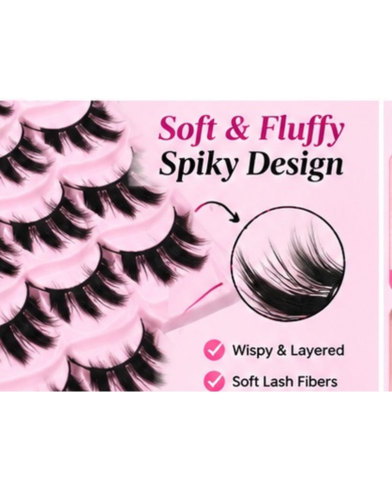Manga Style Cat Eye False Eyelashes – 5 Pairs Spiky Anime Lashes for a Dramatic Doll Eye Look
