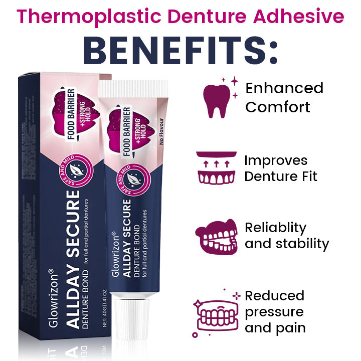 Glowrizon® AllDay Secure Denture Bond — Fit Seal, Secure Hold Up to 4 Days