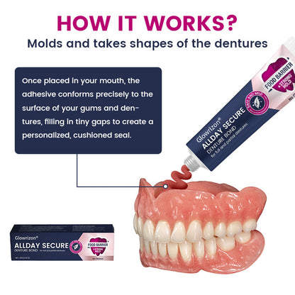 Glowrizon® AllDay Secure Denture Bond — Fit Seal, Secure Hold Up to 4 Days