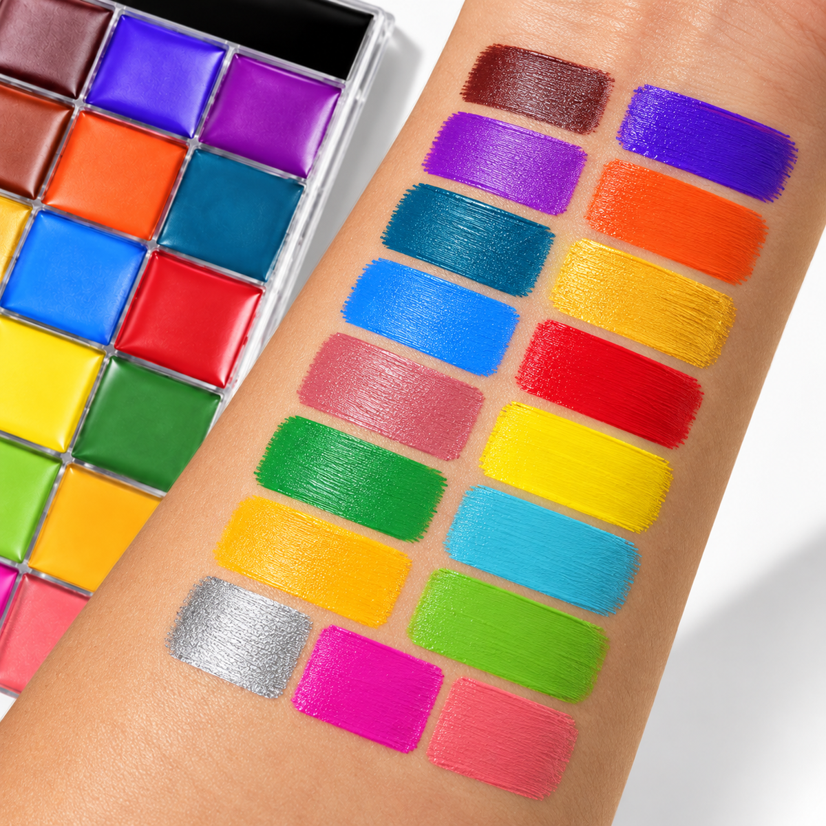 20-Color Face & Body Paint Kit with 10 Brushes – Vibrant Halloween Makeup & Cosplay Paint Set
