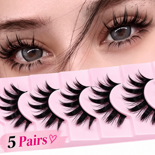 Manga Style Cat Eye False Eyelashes – 5 Pairs Spiky Anime Lashes for a Dramatic Doll Eye Look