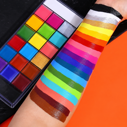 20-Color Face & Body Paint Kit with 10 Brushes – Vibrant Halloween Makeup & Cosplay Paint Set
