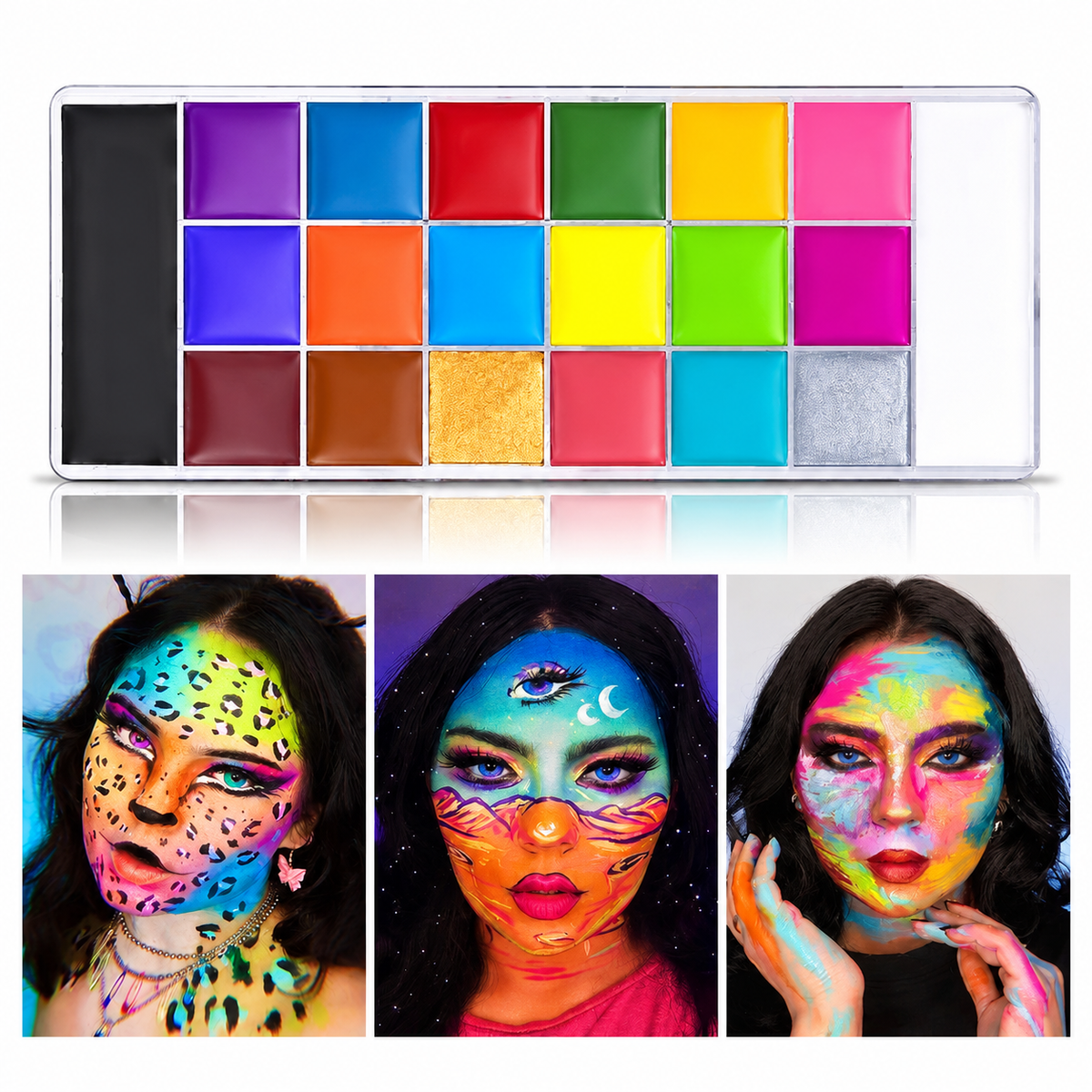 20-Color Face & Body Paint Kit with 10 Brushes – Vibrant Halloween Makeup & Cosplay Paint Set