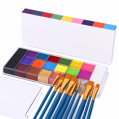20-Color Face & Body Paint Kit with 10 Brushes – Vibrant Halloween Makeup & Cosplay Paint Set
