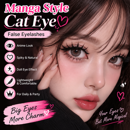 Manga Style Cat Eye False Eyelashes – 5 Pairs Spiky Anime Lashes for a Dramatic Doll Eye Look